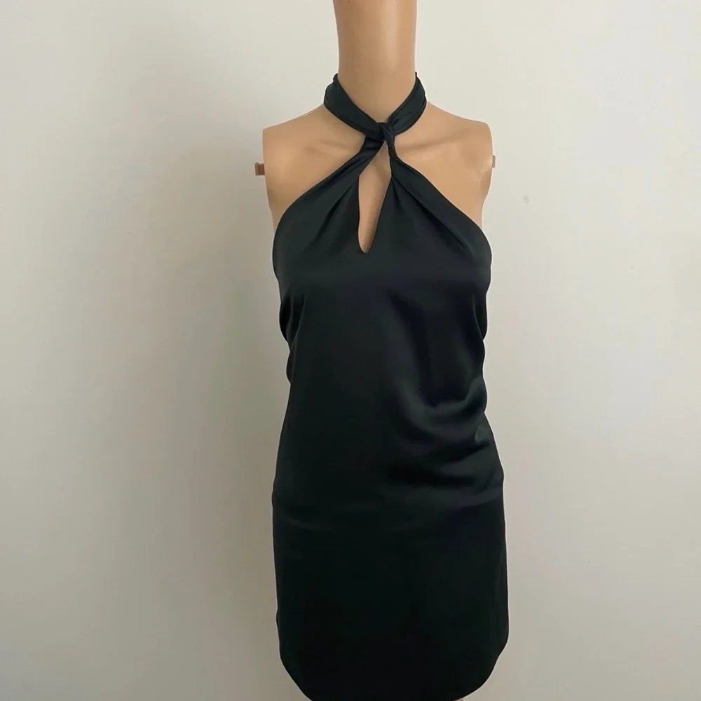 Green Sleeveless Taytum Satin Halter Neck Shift Dress